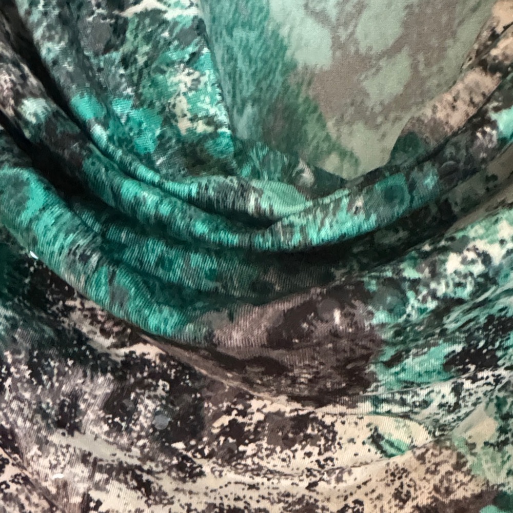 Teal and Black Abstract Cowl Neck Blouse size XL - Picture 9 of 9